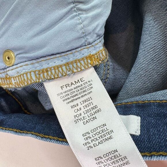 FRAME Jeans Womens 28 Le Garcon Straight Mid Rise Medium Wash Denim Distressed - Picture 6 of 8